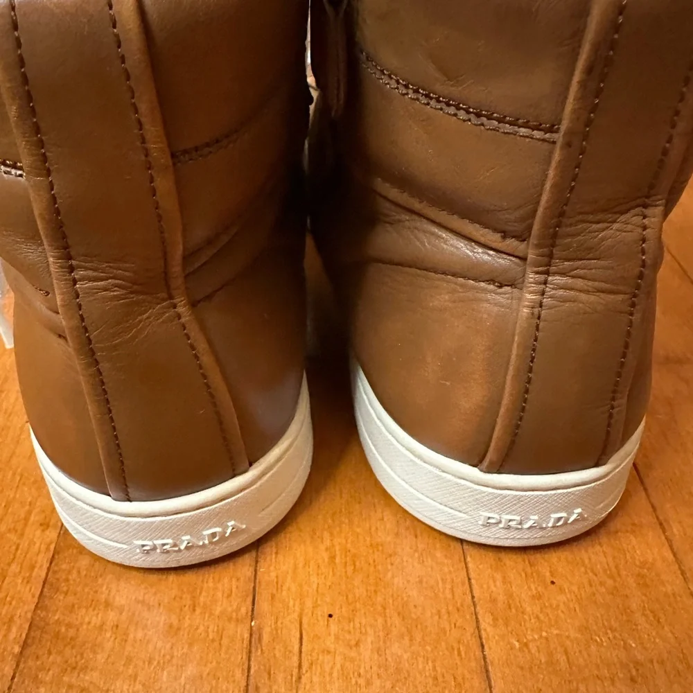 Prada High Top Men’s Brown Leather Sneakers Size US 11 - Picture 4 of 9